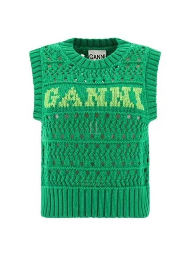 Logo Intarsia Knit Vest Green - GANNI - BALAAN 2