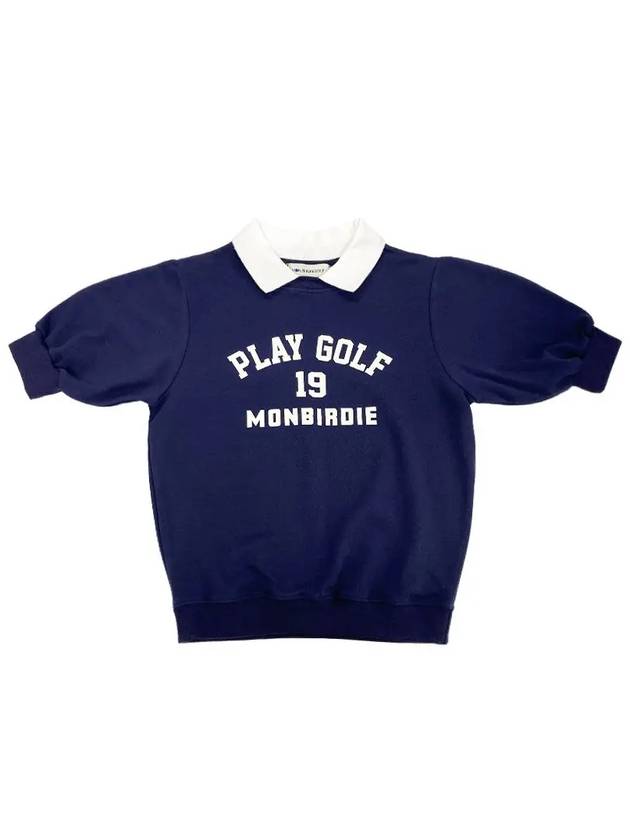 Women's Play Golf Collar Neck Short Sleeve T-Shirt Navy - MONBIRDIE GOLF - BALAAN 3