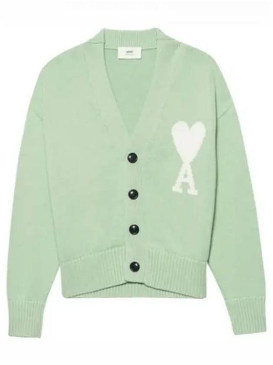 Big Heart Cotton Wool Oversize Cardigan Green - AMI - BALAAN 2