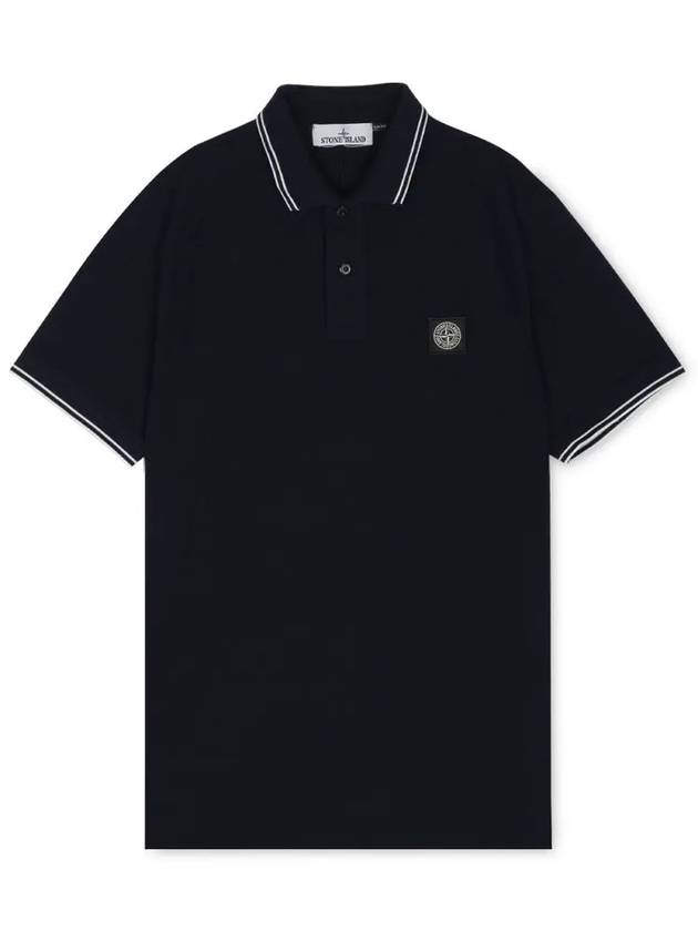 Stretch Cotton Pique Short Sleeve Polo Shirt Navy - STONE ISLAND - BALAAN 4