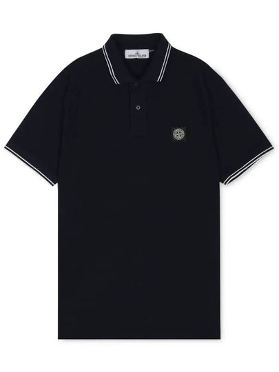 Stretch Cotton Pique Short Sleeve Polo Shirt Navy - STONE ISLAND - BALAAN 2