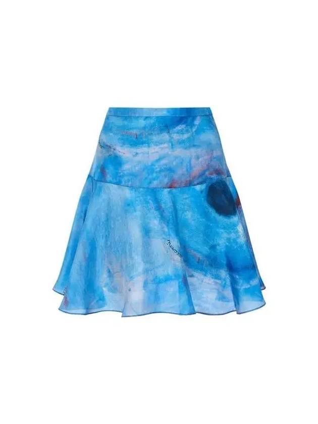 Women's Printed Silk Flare Skirt Blue - MARNI - BALAAN 1