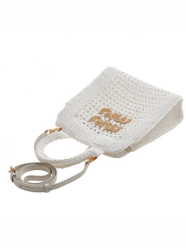 Raffia Effect Crochet Fabric Tote Bag White - MIU MIU - BALAAN 5