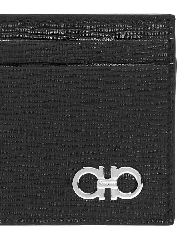 Double Gancini Leather Card Wallet Black - SALVATORE FERRAGAMO - BALAAN.