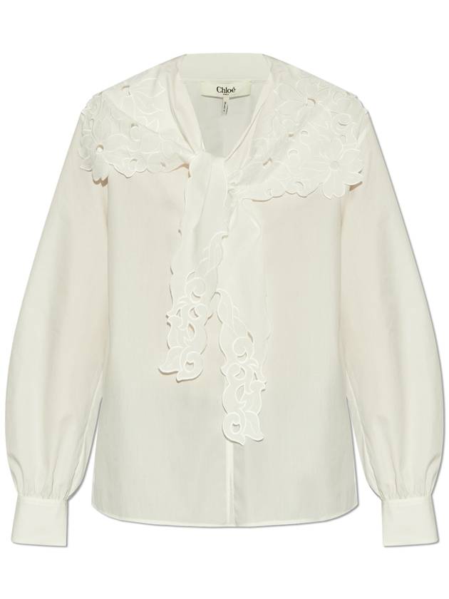 Chloé Cotton Shirt With Lace Trim, Women's, White - CHLOE - BALAAN 1