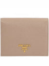 Saffiano Metal Logo Gold Fold Wallet Pink - PRADA - BALAAN 2