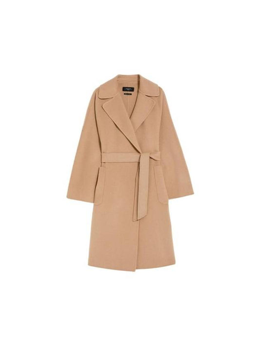 Robo Wrap Satin Wool Singe Coat Camel - MAX MARA - BALAAN 1