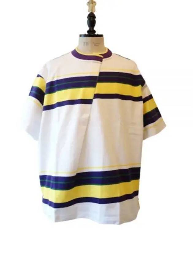 23SCM T04203 A Tops Asymmetric Striped Short Sleeve T Shirt - KOLOR - BALAAN 1