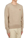 Heart Embroidered Logo Crew Neck Knit Top Beige - AMI - BALAAN 4