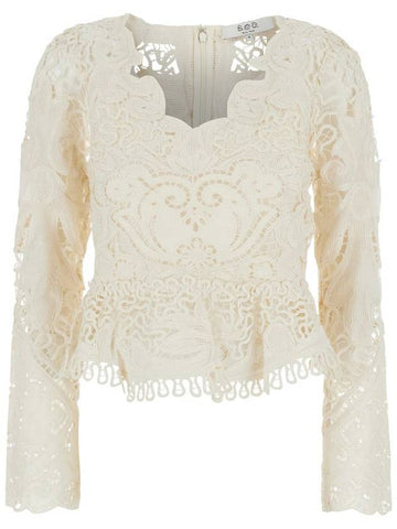 'Gianna' White Top With All-Over Lace Embroidery In Cotton Woman - SEA - BALAAN 1