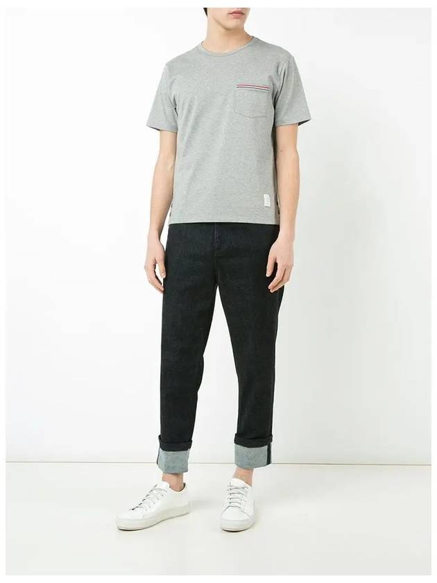 Men's Medium Weight Jersey Tipped Pocket Crewneck Short Sleeve T-Shirt Light Grey - THOM BROWNE - BALAAN 4