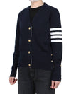 Milano Stitch 4 Bar Classic V Neck Fine Merino Wool Cardigan Navy - THOM BROWNE - BALAAN 5