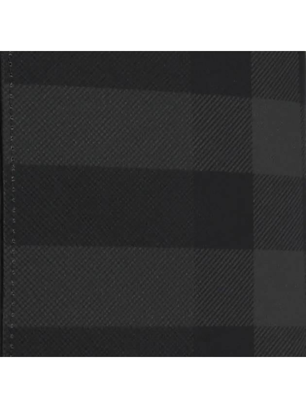 Logo Checked Leather Long Wallet Charcoal - BURBERRY - BALAAN 4