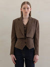 Wool Herringbone Tailored Crop Jacket Brown - DEFEMME - BALAAN 1