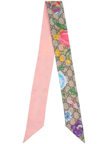 Logo detail flower printed silk neck scarf - GUCCI - BALAAN 1