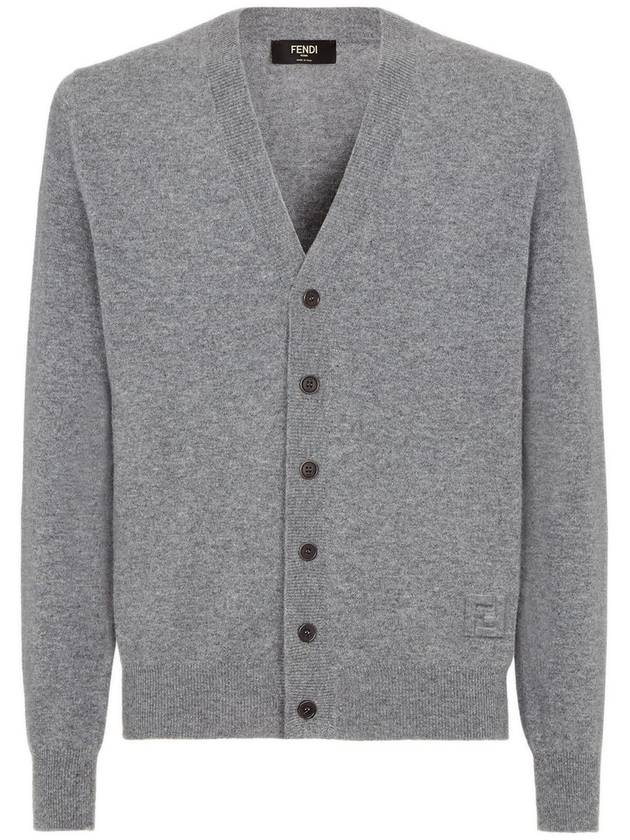 Men's V-Neck Wool Cardigan Grey - FENDI - BALAAN 2