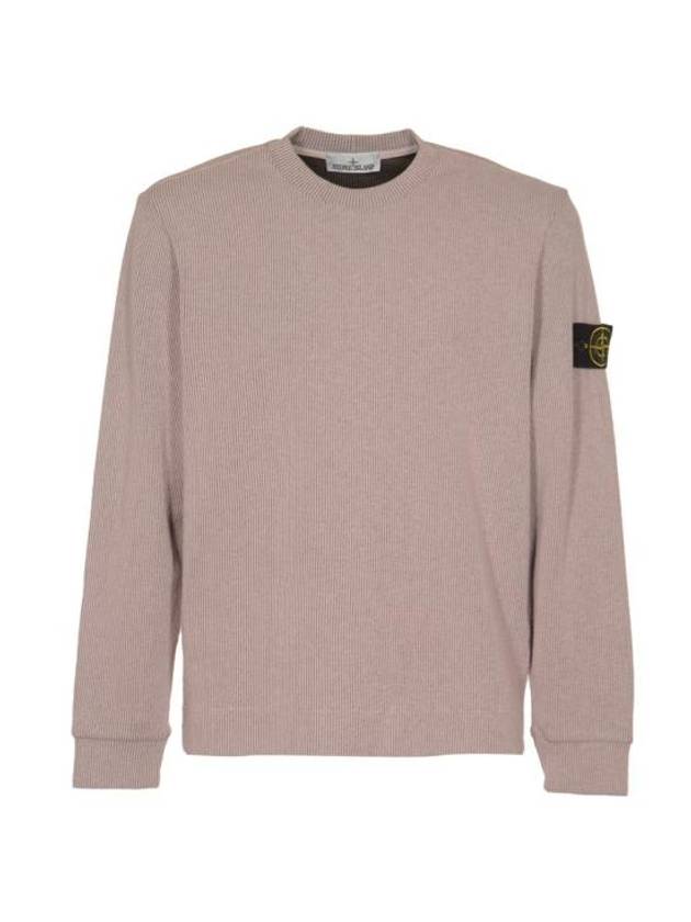 Compass Badge Crew Neck Ribbed Cotton Knit Top Pink - STONE ISLAND - BALAAN 2