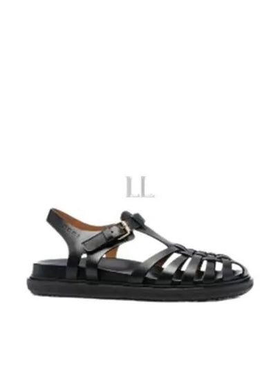 Leather Flat Sandals Black - MARNI - BALAAN 2