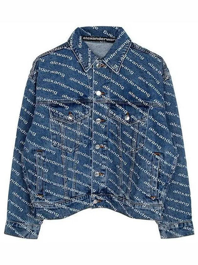 Women's Logo Print Trucker Denim Jacket Blue - ALEXANDER WANG - BALAAN 2