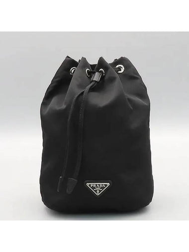 1NA369 Black color fabric triangle logo decorated bucket pouch bag - PRADA - BALAAN 1