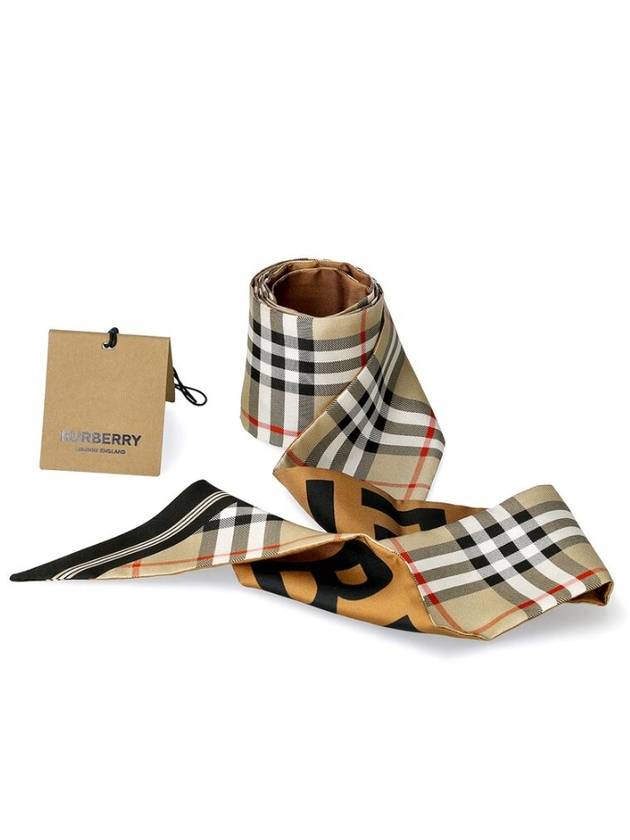 Vintage Check Logo Print Silk Skinny Reversible Scarf Archive Beige - BURBERRY - BALAAN 2