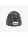 Logo Patch Ribbed Knit Beanie Black - GANNI - BALAAN 4