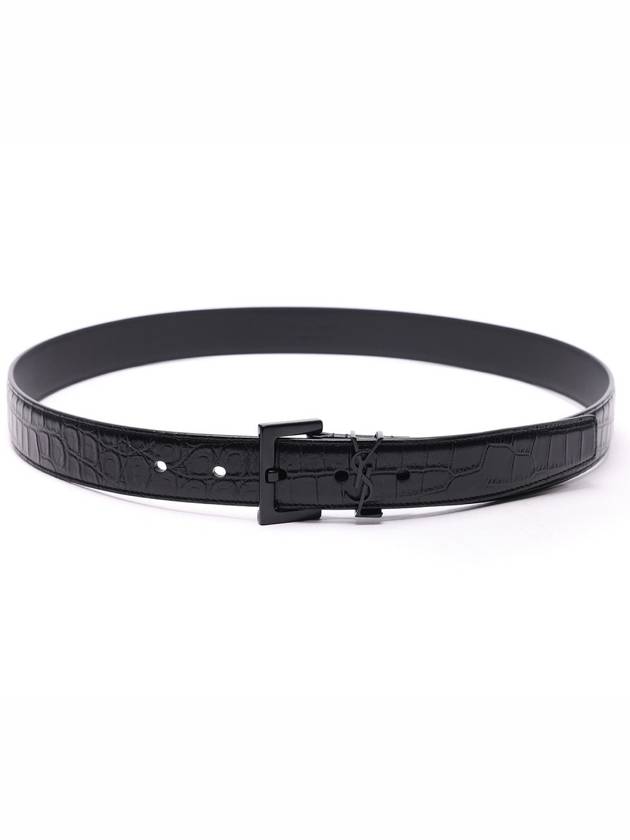 Monogram Crocodile Embossed Leather Belt Black - SAINT LAURENT - BALAAN 5