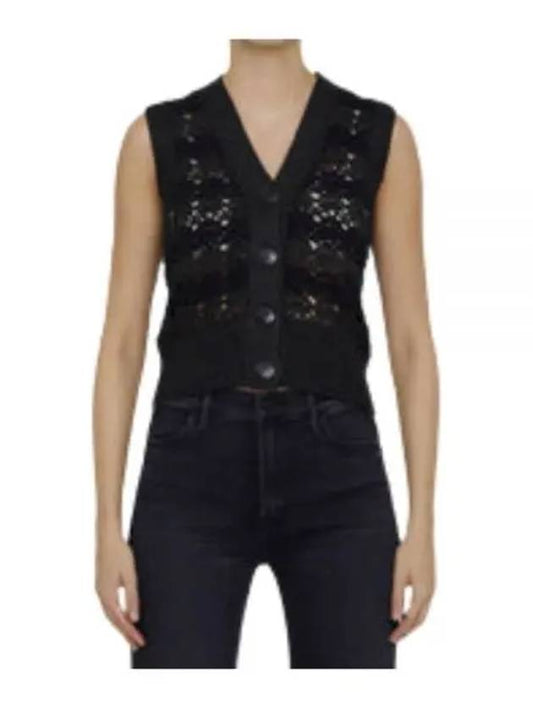 Crochet V-Neck Knit Vest Black - GANNI - BALAAN 2