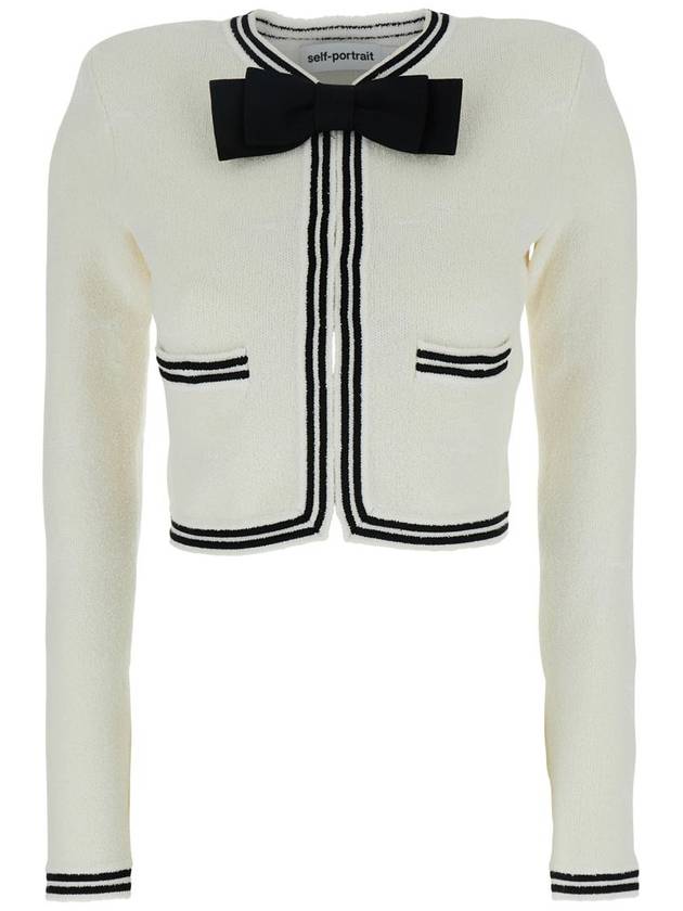 Beige Cardigan With Bow Detail On The Front And Contrasting Trims In Cotton Blend Woman - SELF PORTRAIT - BALAAN 1