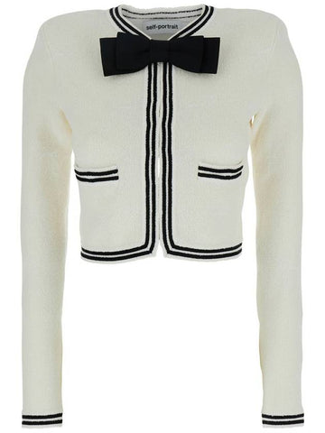 Beige Cardigan With Bow Detail On The Front And Contrasting Trims In Cotton Blend Woman - SELF PORTRAIT - BALAAN 1