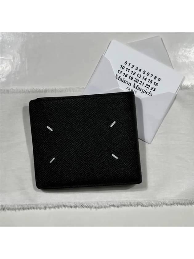 Stitched Bifold Leather Half Wallet Black - MAISON MARGIELA - BALAAN 3