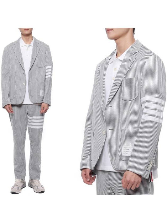 Men's 4 Bar Seesucker Loopback 4 Bar Sack Cardigan Grey - THOM BROWNE - BALAAN 2