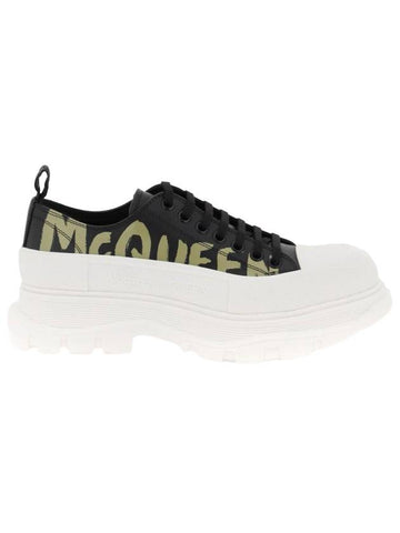 Tread Slick Lace Up Graffiti Logo Low Top Sneakers Black - ALEXANDER MCQUEEN - BALAAN 1