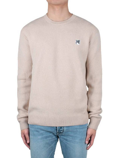 Grey Fox Head Patch Relaxed Wool Knit Top Beige - MAISON KITSUNE - BALAAN 2