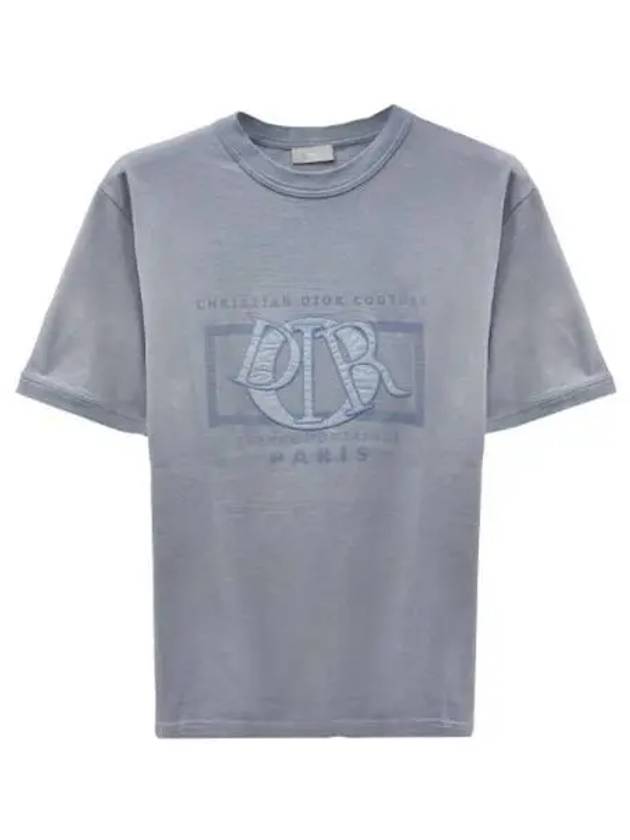 Signature logo embroidery round short sleeve t shirt gray men s 270272 - DIOR - BALAAN 1