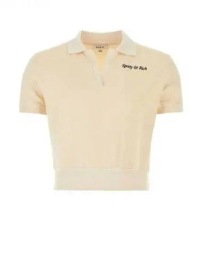 Italic Embroidered Logo Cotton Polo Shirt Beige - SPORTY & RICH - BALAAN 2