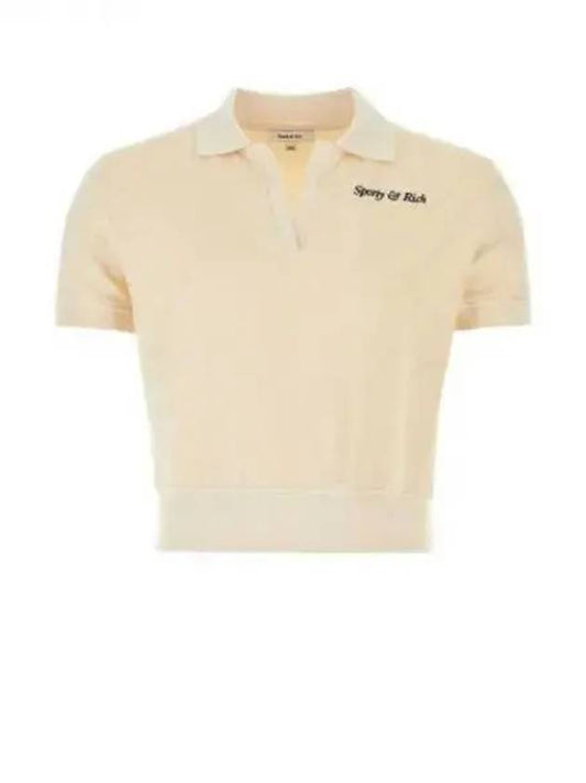 Italic Embroidered Logo Cotton Polo Shirt Beige - SPORTY & RICH - BALAAN 2