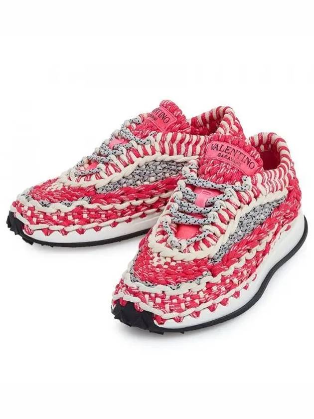 Fabric Crochet Low-Top Sneakers Pink - VALENTINO - BALAAN 2