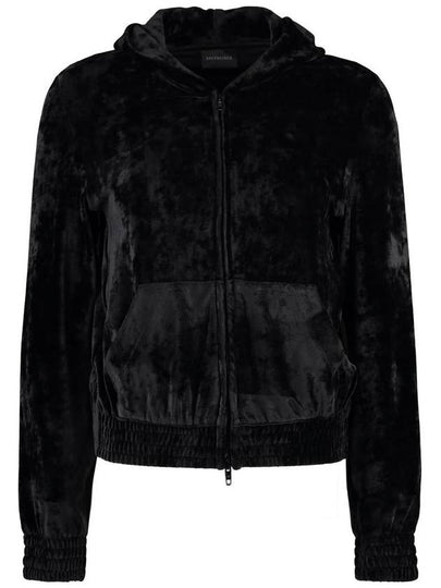 Women's BB Paris Strass Velvet  Zip-Up Hoodie Black - BALENCIAGA - BALAAN 2