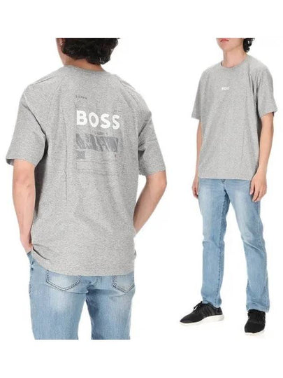 Logo Print Cotton Jersey Short Sleeve T-Shirt Grey - HUGO BOSS - BALAAN 2