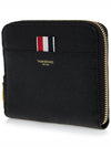 Three Stripes Pebble Grain Zipper Round Half Wallet Black - THOM BROWNE - BALAAN 3