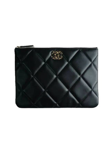 19 Lambskin Medium Clutch Bag Black - CHANEL - BALAAN 1