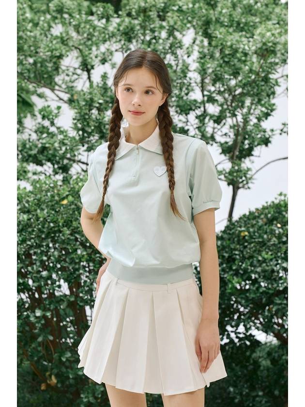 Smile Heart Span Collar Short Sleeve T-Shirt Mint - GOXO - BALAAN 1