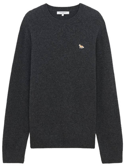 Baby Fox Patch Cosy Round Neck Pullover Wool Knit Top Dark Grey - MAISON KITSUNE - BALAAN 2