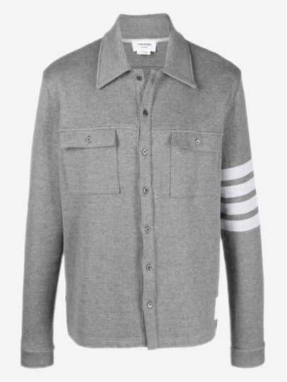 Double Face Cotton Knit 4 Bar Button Shirt Jacket Grey - THOM BROWNE - BALAAN 2