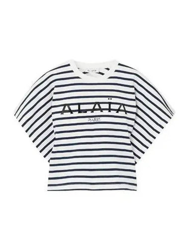 Women s Printed Jersey Crop Short Sleeve Striped AA9H02913J043 - ALAIA - BALAAN 1