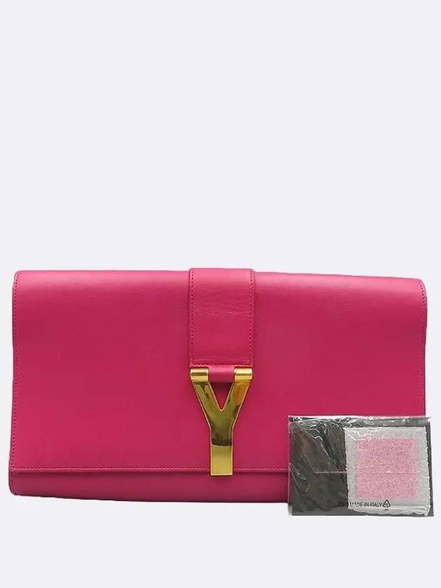 311213 Pink leather Y line gold logo flap clutch - SAINT LAURENT - BALAAN 1