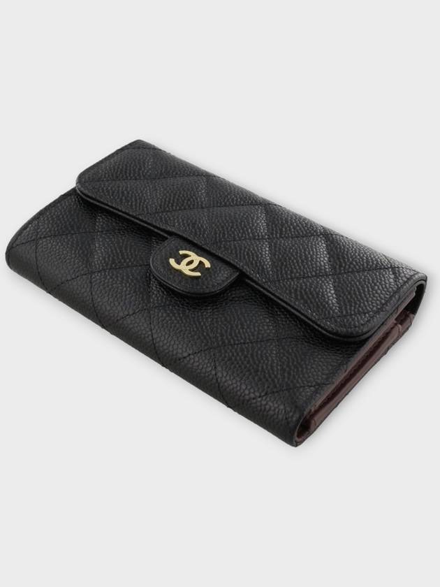 Classic Flap Caviar Gold Hardware Medium Wallet Black - CHANEL - BALAAN.