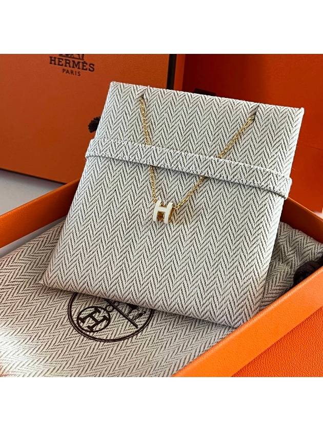 Mini Pop H Pendant Necklace Gold Blanc White - HERMES - BALAAN 5