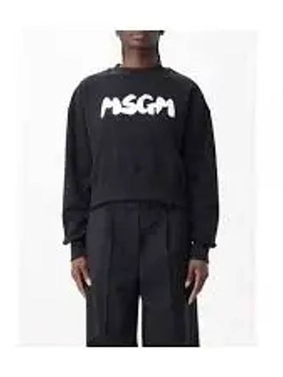 Brushed Logo Crop Cotton Sweatshirt Black - MSGM - BALAAN 2